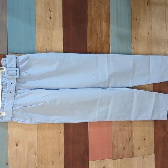 SMALL shein light blue paper bag pants with belt - Picture 1 of 5